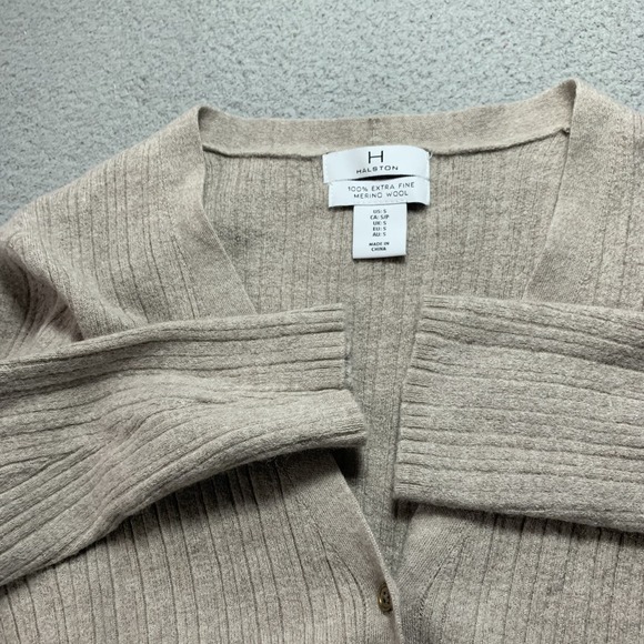 HALSTON Sweater Womens Small Top Merino Wool Beige - Picture 6 of 6